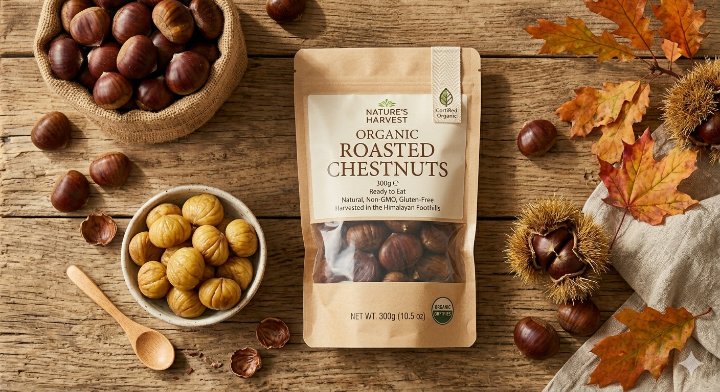 100% Natural Organic Chestnuts (Roasted, 250g) – Guilt-Free & Gluten-Free Snack