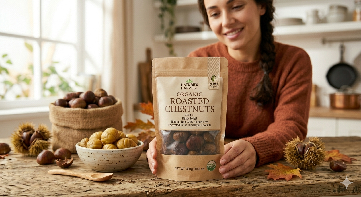 Natures Harvest 100% Organic Roasted Chestnuts (300g Pack) | Ready-to-Eat Premium Healthy Snack | Gluten-Free, Non-GMO & All-Natural